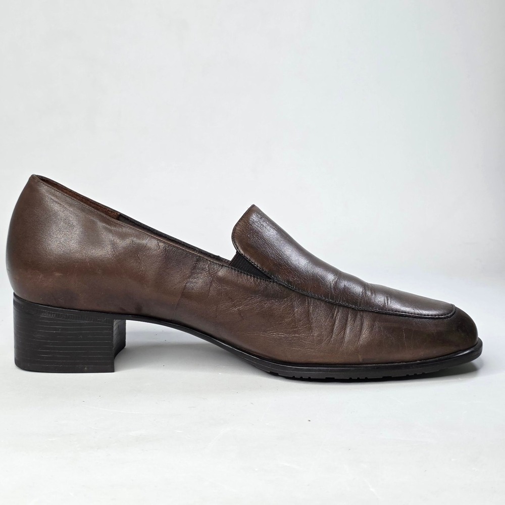 Munro American Loafers Womens Size 9 W Brown Leather Square Toe Block Heel Shoes - Picture 4 of 13